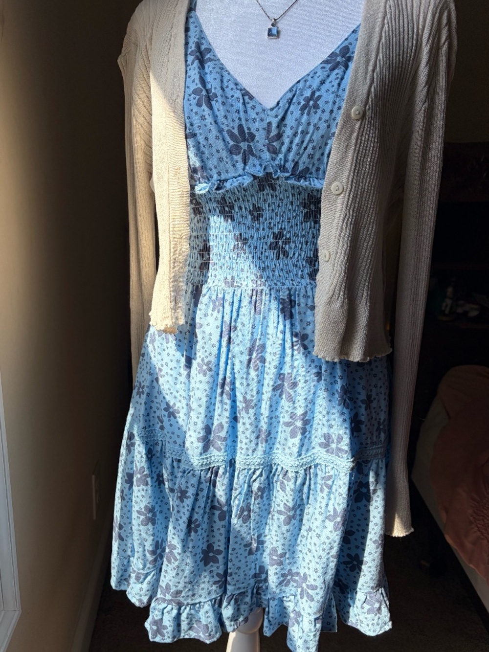Blue floral mini dress